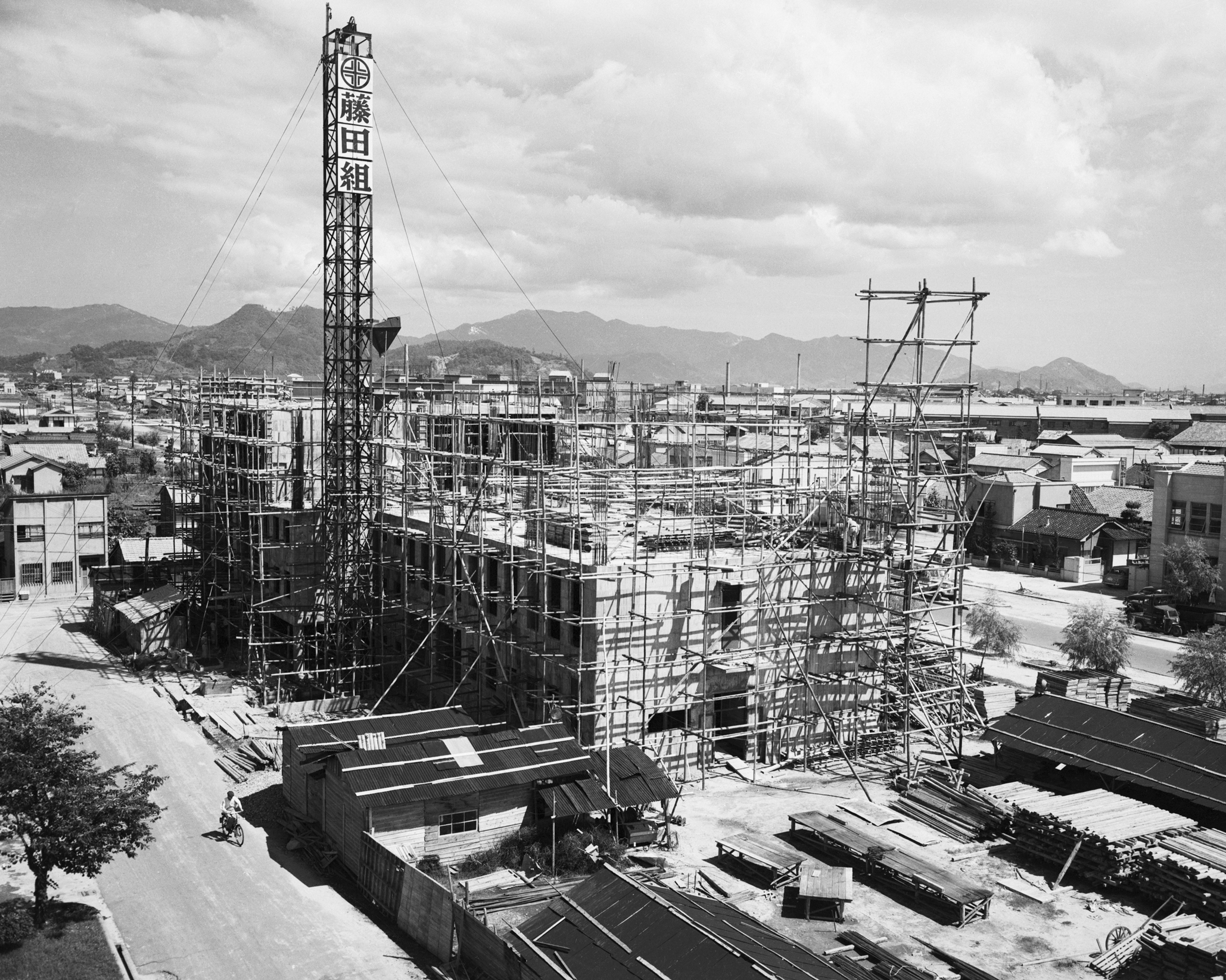 A photo showing Hiroshima, Japan, still in the midst of reconstructing its war-torn buildings on September 6, 1954.