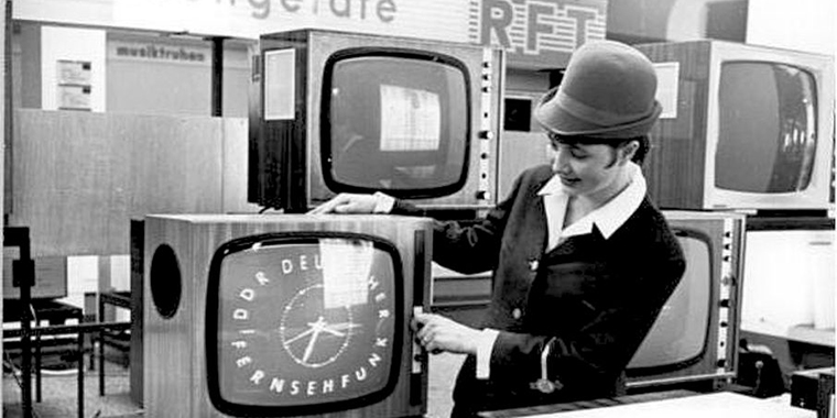 Televisions for sale are on display in a department store in Leipzig, East Germany, on March 1, 1968.