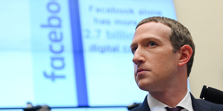 Facebook Chairman and CEO Mark Zuckerberg testifies at a House Financial Services Committee hearing in Washington, DC, on October 23, 2019. 