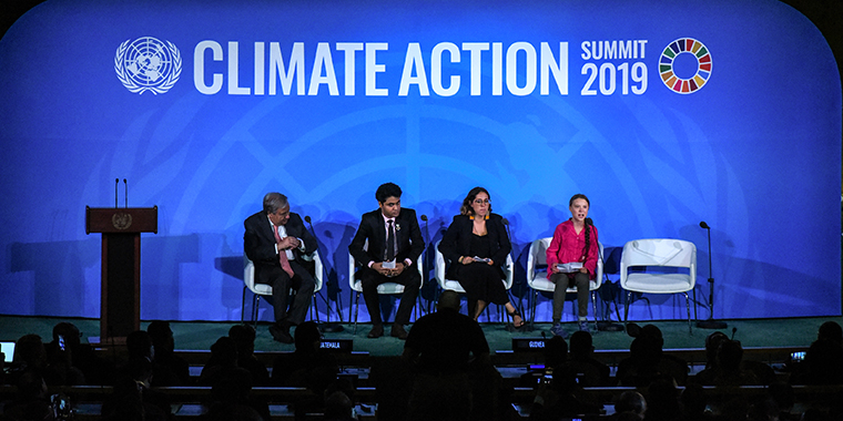 Youth activist Greta Thunberg speaks at the Climate Action Summit at the United Nations on September 23, 2019 in New York City.