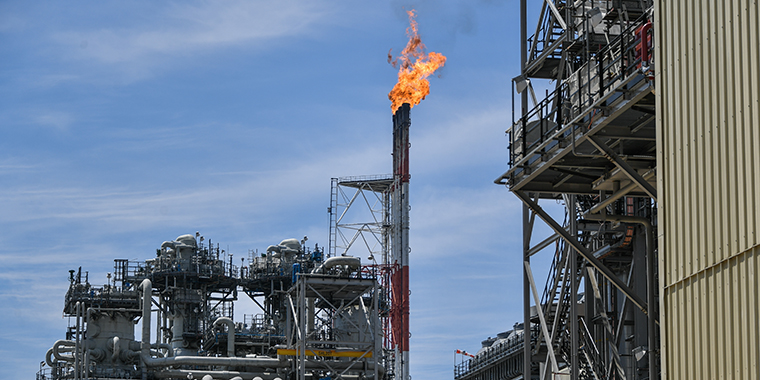 An onshore processing facility at the Prigorodnoye production complex of the Sakhalin Energy Company on the southern shore of Sakhalin Island, Russia, on July 14, 2021.