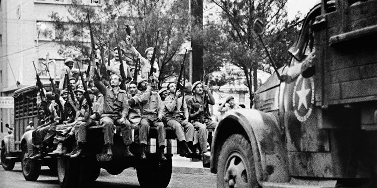 Revolutionary militias react to the announcement of the Cuban blockade by U.S. President John F. Kennedy and general mobilization by Fidel Castro on October 29, 1962 in Havana, Cuba.
