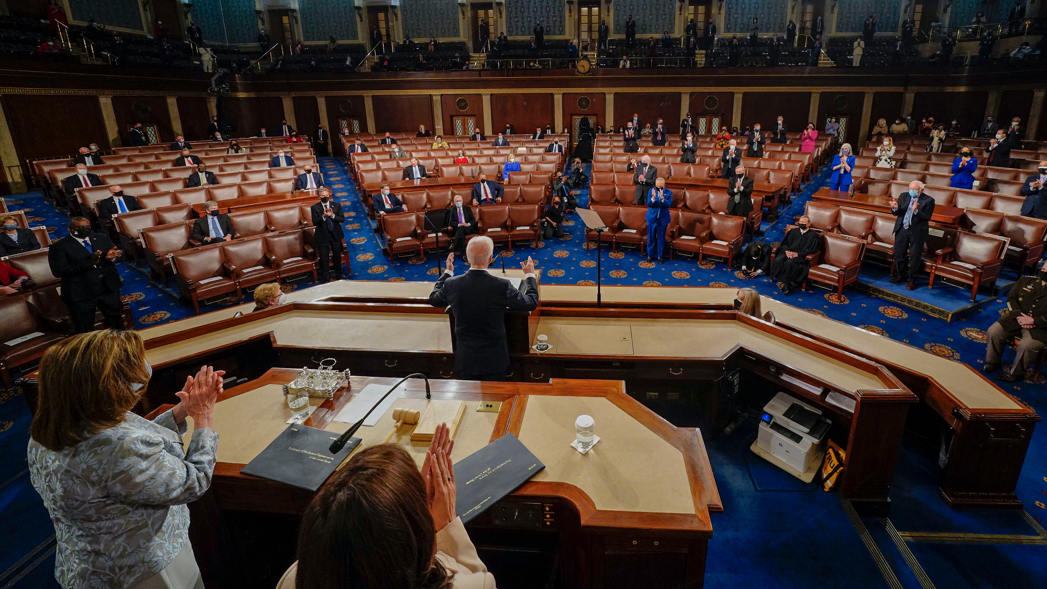 President Joe Biden addresses a joint session of Congress, with Vice President <a href=