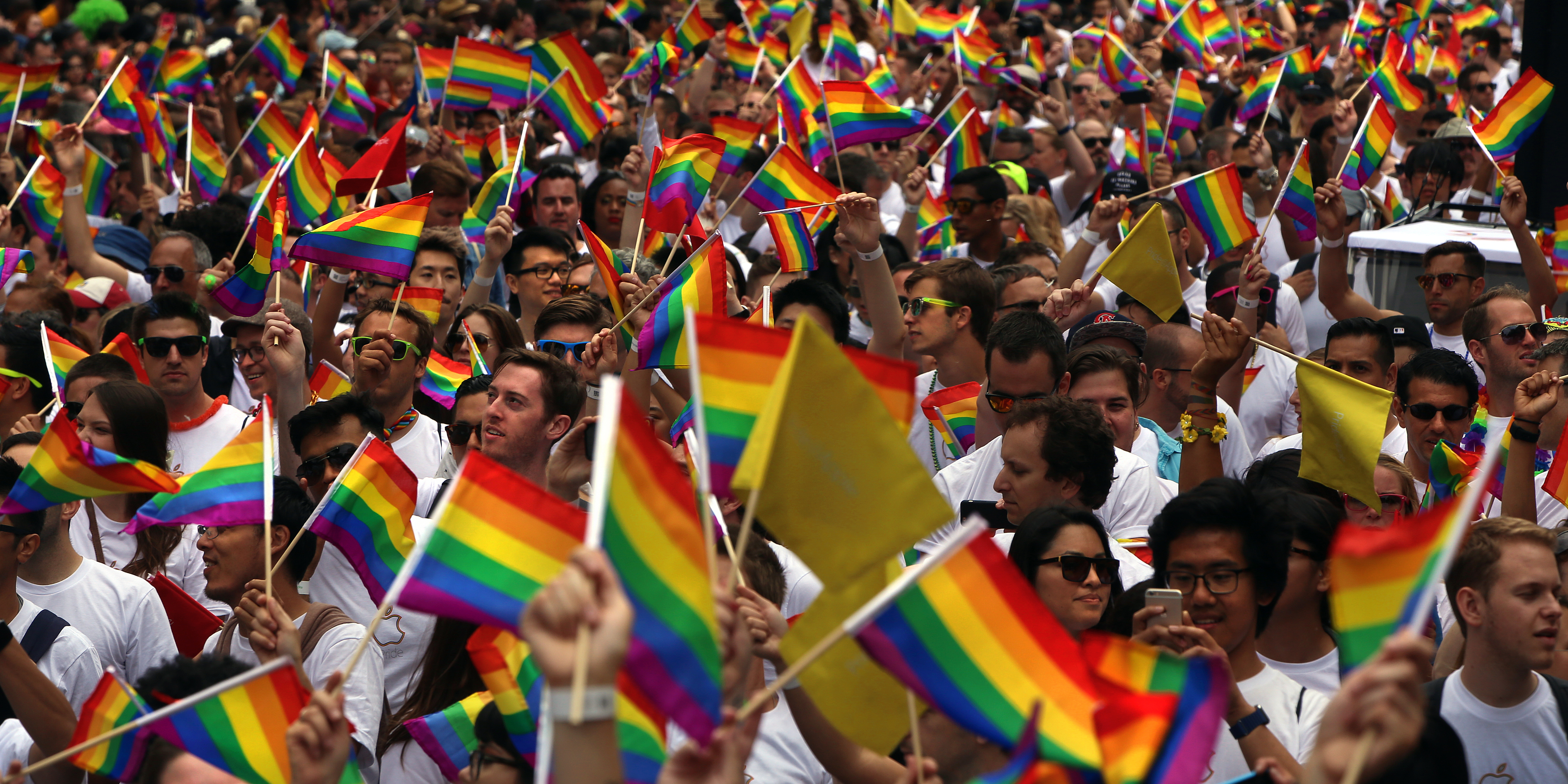 A sea of people waving pride flags walk the route during the 45th Annual San Francisco Pride Celebration & Parade held on Sunday, June 28th, two days after the Supreme Court ruled same-sex marriage legal in all 50 states.