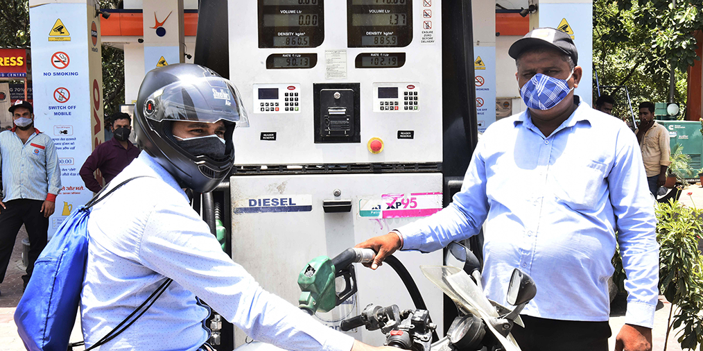 Petrol prices in Haryana have crossed the 100-rupee mark (102.19), on July 7, 2021 in Gurugram, India.