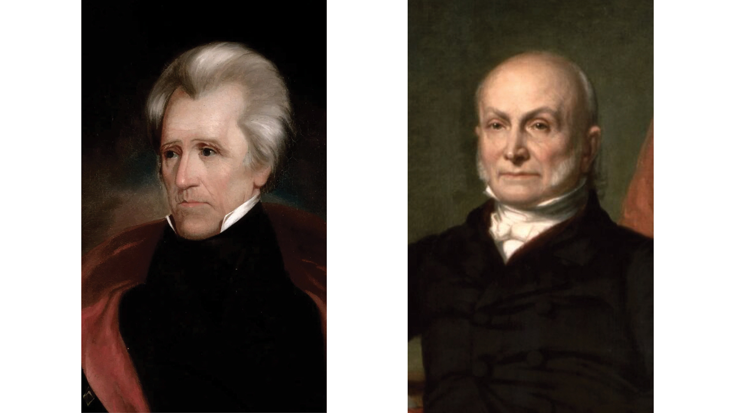 Oil paintings of Presidents Andrew Jackson and President John Quincy Adams.