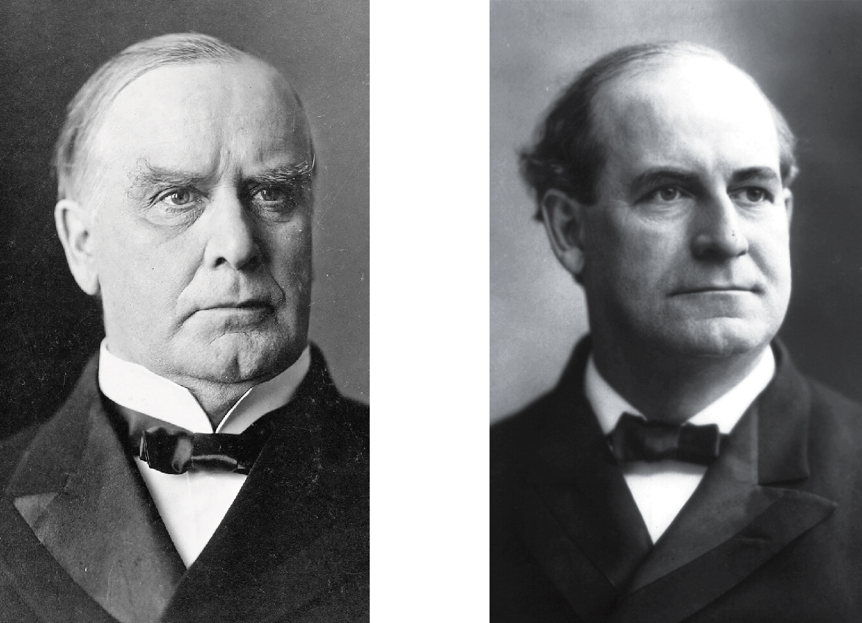 Photographs from the early 1900s of President William McKinley and his electoral opponent William Jennings Bryan.