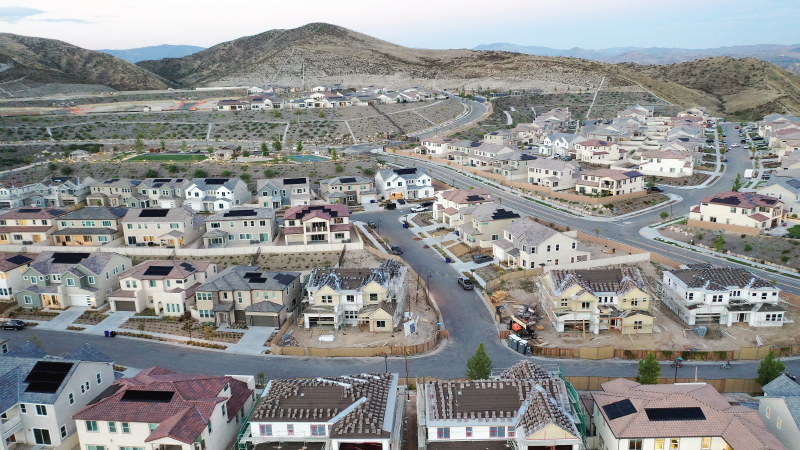  Homes under construction in a housing development in Santa Clarita, California