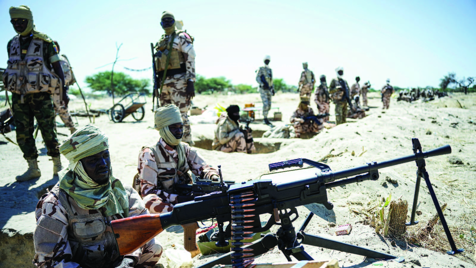 Chadian National Army stand guard against the terrorist group Boko Haram on the island of Bouka-Toulloroum 