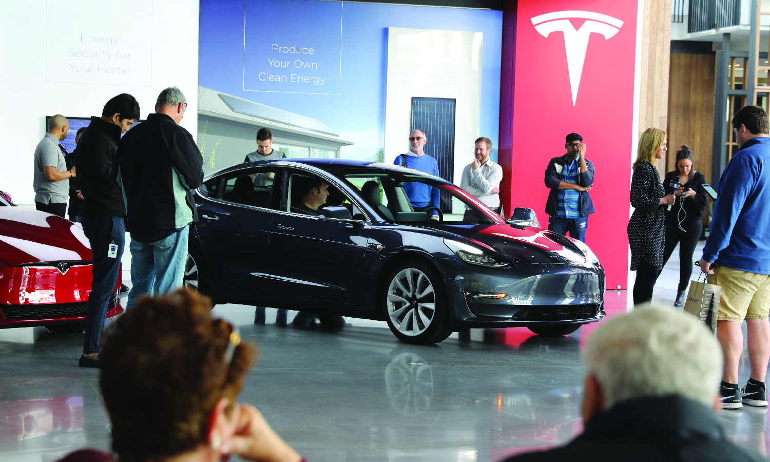  A Tesla car is displayed in a showroom in Los Angeles, California, on January 12, 2018. 