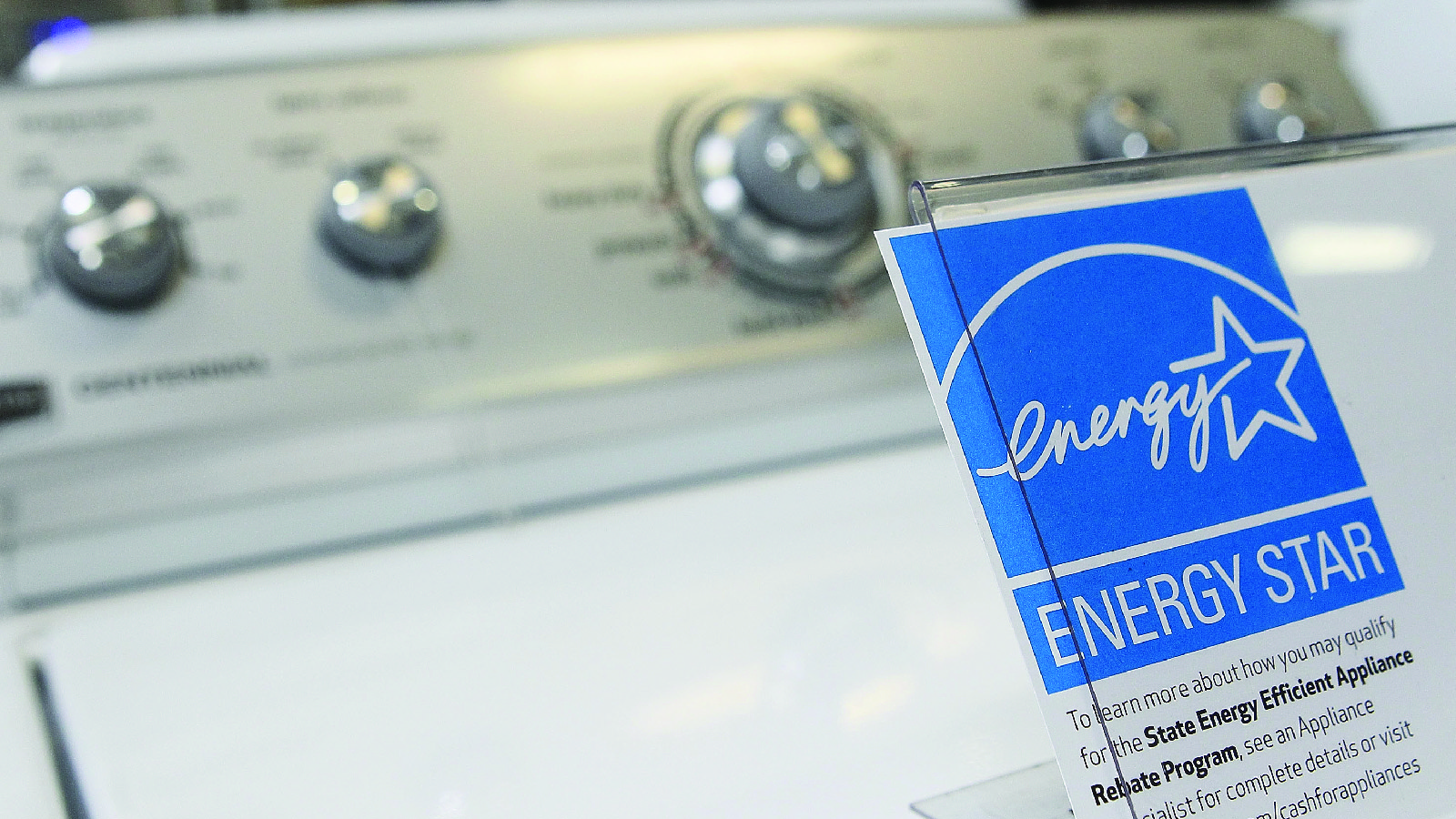 An Energy Star label is displayed on a brand-new washing machine in Marin City, California on March 26, 2010 