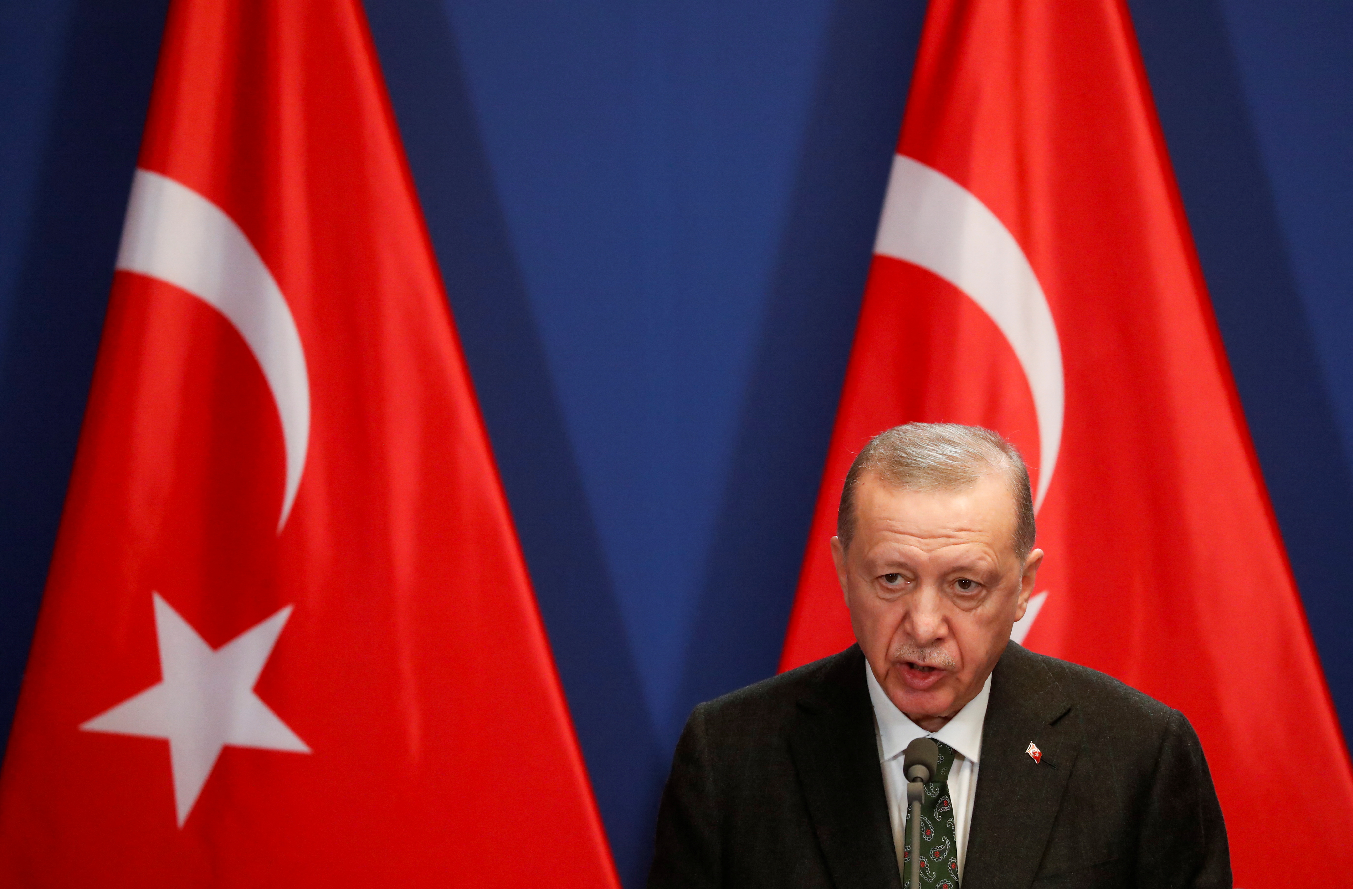 Turkish President Recep Tayyip Erdogan delivers statements, in Budapest, Hungary, December 18, 2023.