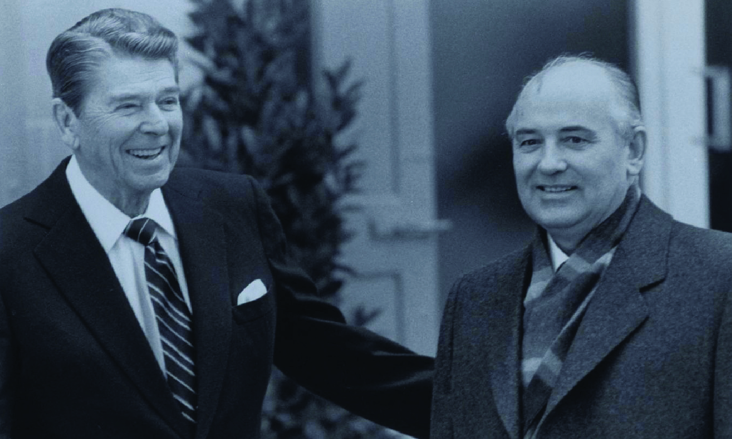  Soviet leader Mikhail Gorbachev is greeted by United States President Ronald Reagan in Geneva, Switzerland on November 19, 1985