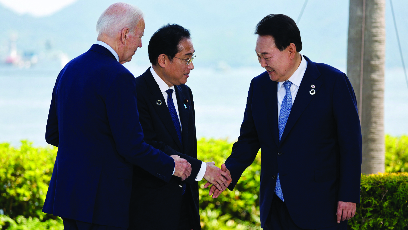 U.S. President Joe Biden, Japan’s Prime Minister Fumio Kishida, and South Korea’s President Yoon Suk Yeol hold a trilateral meeting during the G7 Summit in Hiroshima, Japan, on May 21, 2023.