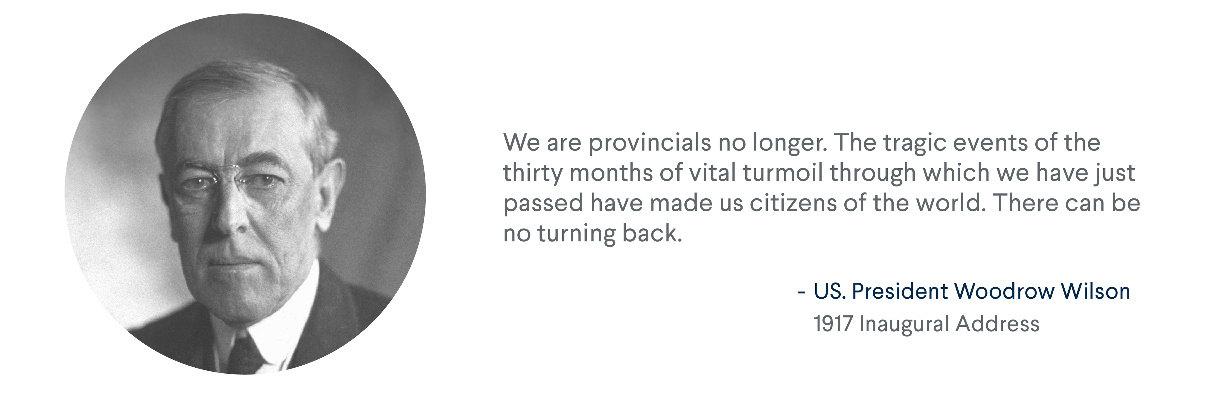 President Woodrow Wilson's 1917 Inaugural Address quote: "We are provincials no longer..." For more info contact us at education@cfr.org.