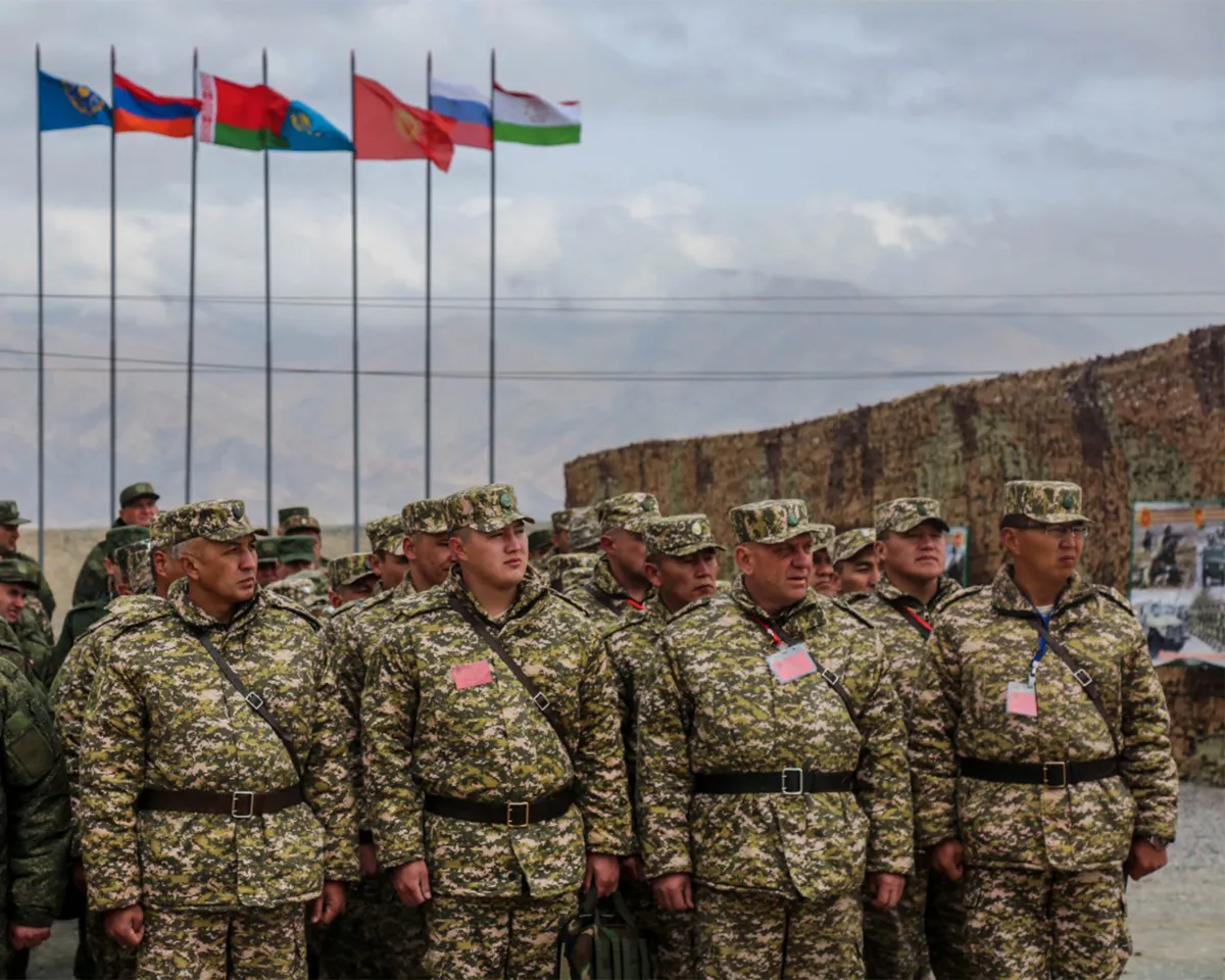 A photo of Collective Security Treaty Organization forces exercising at the Edelweiss training ground in Balykchy, Kyrgyzstan, in October 2018.