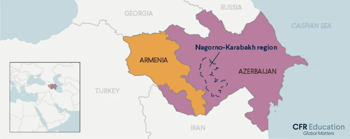 A map of the Nagorno-Karabakh and Armenia Humanitarian Corridor.  For more info contact us at cfr_education@cfr.org.