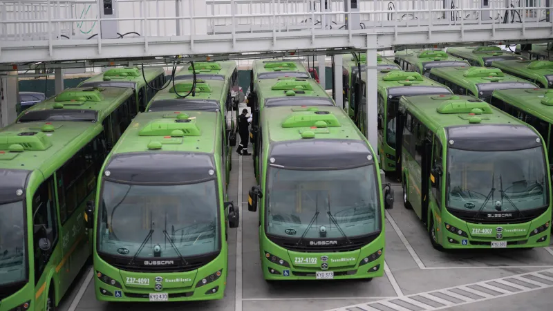 Electric public buses in Bogotá, Colombia on September 30, 2022.