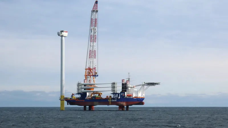 Offshore wind farm being built 35 miles off coast of Montauk, New York on December 7, 2023.