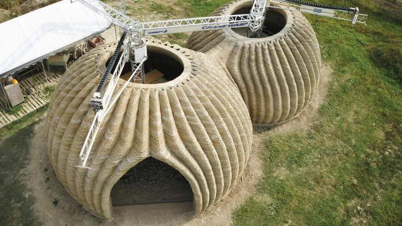 Hive-shaped 3D-printed TECLA house being made in Massa Lombarda, Italy.