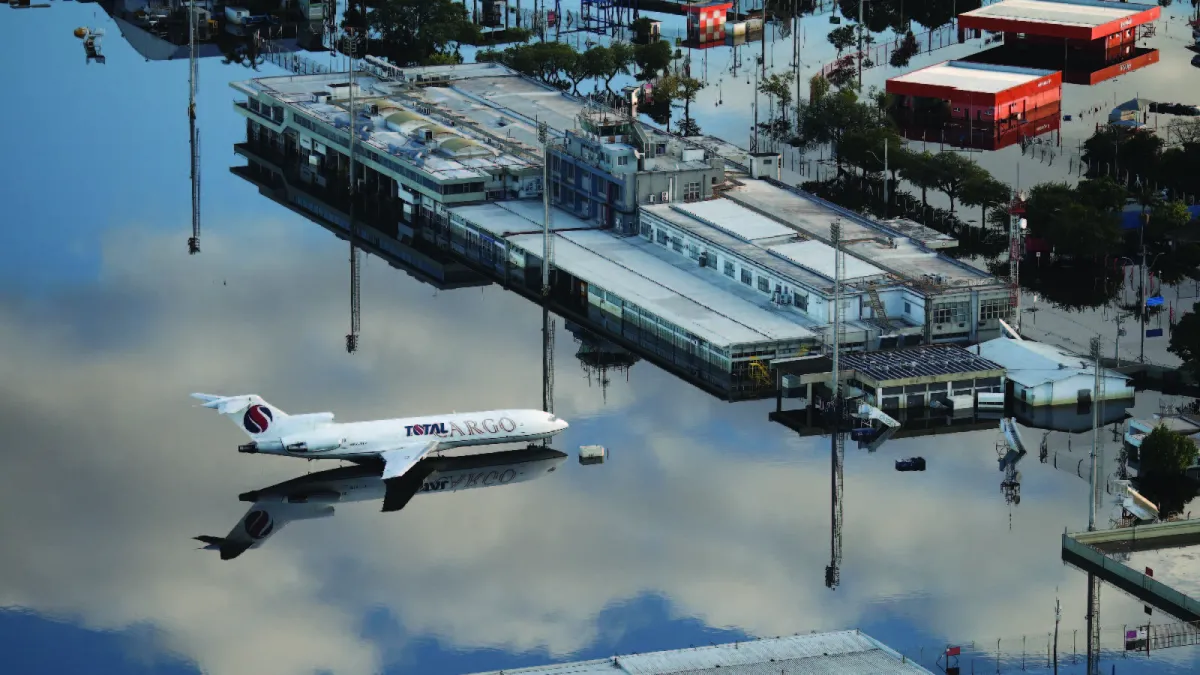 Water floods the tarmac at the Salgado Filho International Airport in Rio Grande do Sul, Brasil,