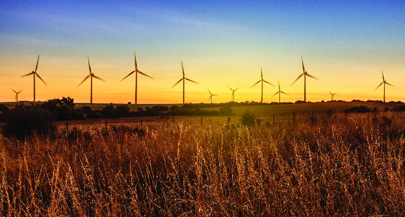 Wind farm in Uruguay at Sunset