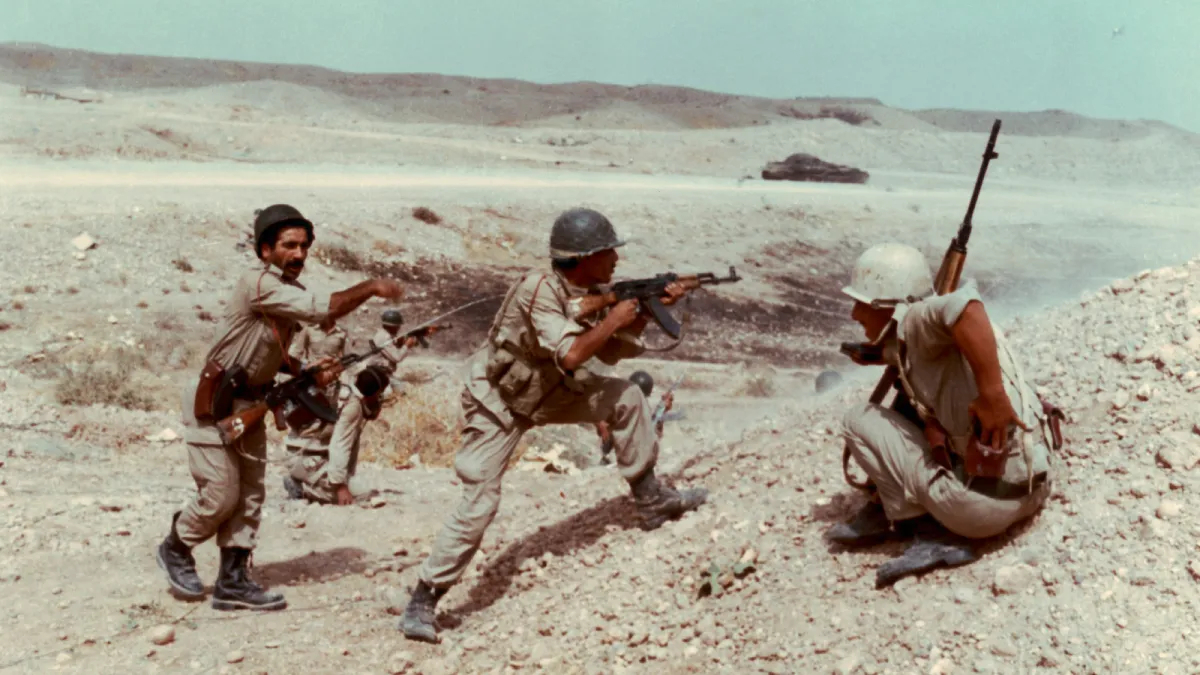 Iraqi soldiers exchanged gunfire with Iranian troops along the border of Iran and Iraq on July 5, 1984.  