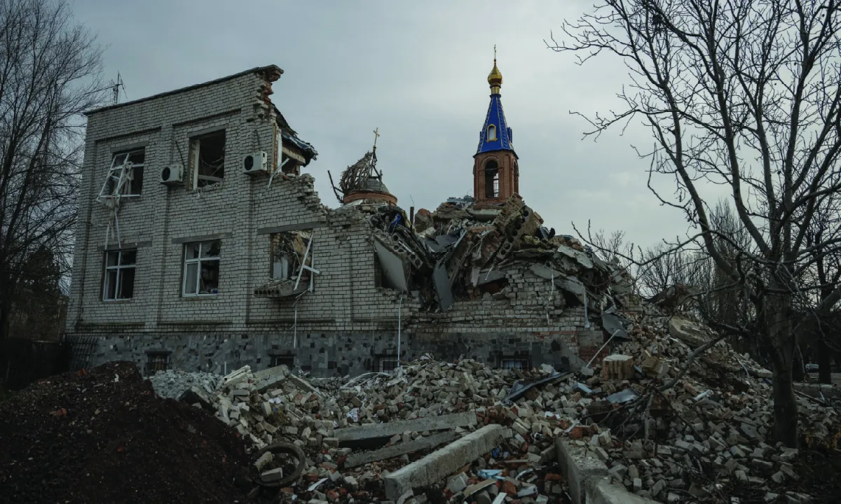 A view of demolished building in the Zaporizhia region of Ukraine on December 05, 2023. 