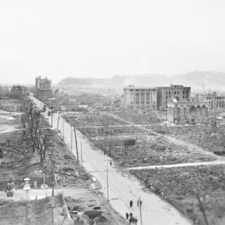 The destruction in Hiroshima, Japan after the U.S. dropped a nuclear bomb to end World War II.
