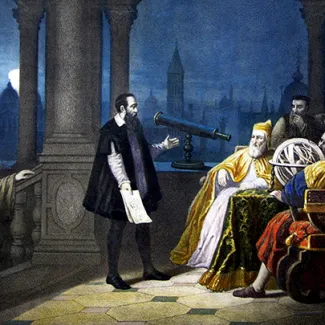 A painting of Galileo showing his telescope to the Doge Leonardo Donato.
