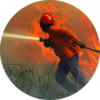 Fireman battles forest fires in Mafra Portugal on July 25, 2004.