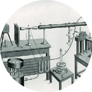 An illustration of John Tyndall's radiant heat measurement system.