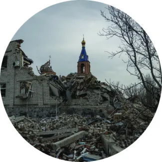 A view of demolished building in Orikhiv, Ukraine on December 05, 2023.