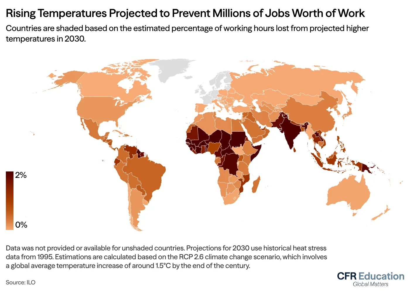 Map showing the impact of rising temperatures on jobs